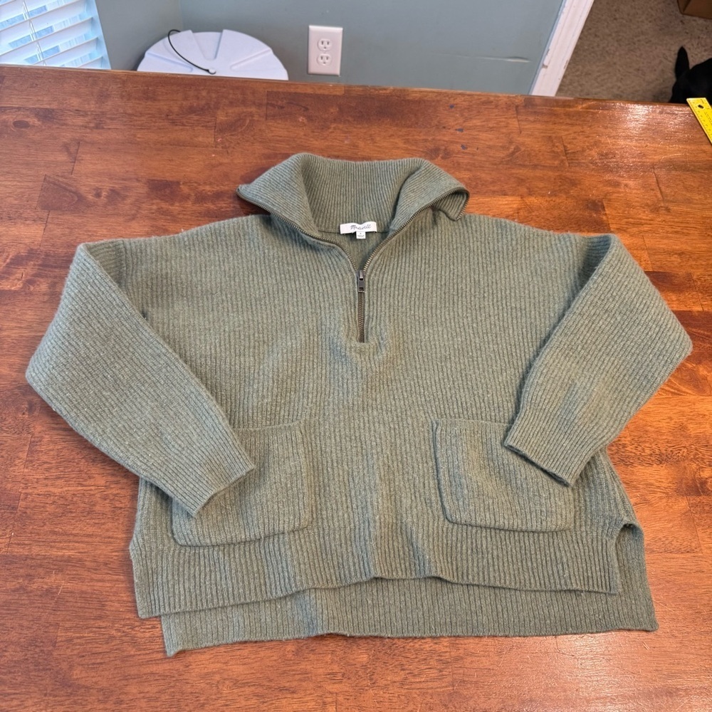 Madewell Glenbrook half-zip pullover sweater green merino wool blend size S